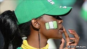 A Nigerian football fan at the World Cup