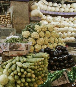 Vegetable market stall, India (Image: AP)