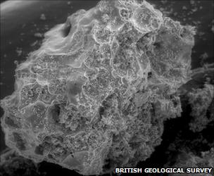 A microscopic image of volcanic ash