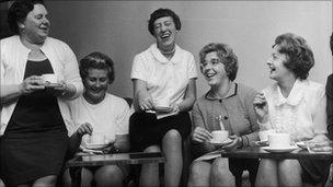 Barbara Castle (right) meets the Dagenham women strikers