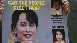 A poster of Burma's detained democracy leader Aung San Suu Kyi