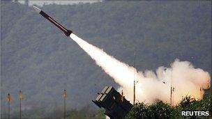 A US-made Patriot missile launches in Taiwan