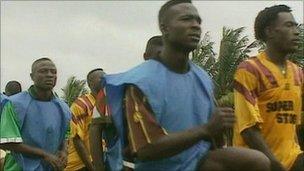 Footballers in training