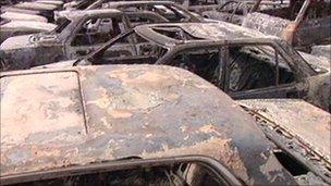 Burnt cars