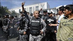 Police protest on the streets of Quito