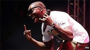 Tinie Tempah on stage at the V Festival