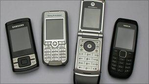 A range of old mobile phones