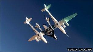 In-flight image of Eve and SS2 (Virgin Galactic)