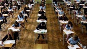 Pupils sitting A-level exam