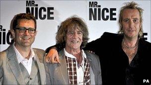 Howard Marks (centre), Rhys Ifans and director Bernard Rose at Cineworld, Cardiff, for the Welsh premiere of film Mr Nice