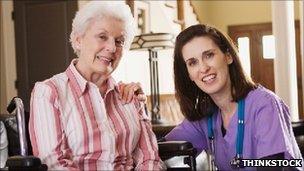 Woman being cared for at home