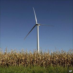 Wind turbine in crop field