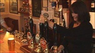 Karen Murphy in the Red, White and Blue pub in Portsmouth