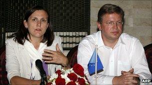 Cecilia Malmstrom and Stefan Fuele in Tripoli, 5 October