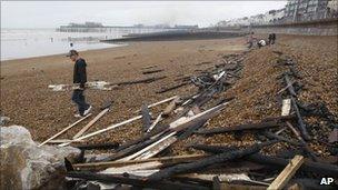 Debris from Hastings Pier