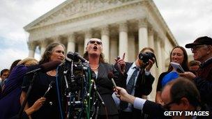 Megan Phelps-Roper talking outside the Supreme Court building