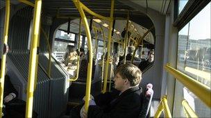 Inside a bendy bus