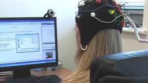 Person wearing an EEG cap