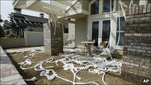 Toilet paper strewn at the Huntingdon Beach home of Robert Rizzo, California