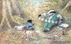 Badger makes paper chain for mole (Badger's Parting Gift by Susan Varley, Andersen Press)