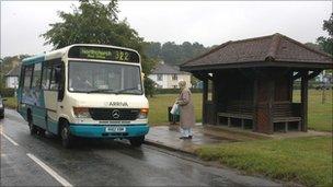 Village bus at a bus stop