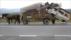 Horse pulling cart