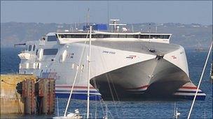 Condor Vitesse entering Guernsey's St Peter Port harbour