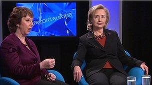 Baroness Ashton and Hillary Clinton