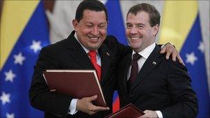 Hugo Chavez and Dmitry Medvedev