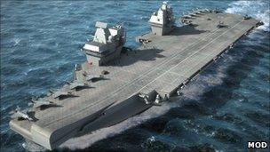 Artist's impression of one of the Royal Navy"s planned super aircraft carriers