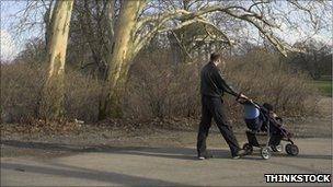 Man walks with a pram