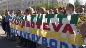 Supporters of Kurdish defendants outside the courthouse in Diyarbakir.