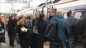 Passengers at the new station in Bathgate