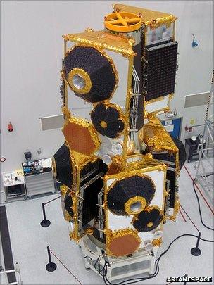 Six satellites on their dispenser (Arianespace)