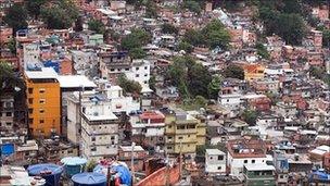 View of the houses dotting the hillsides in Rocinha