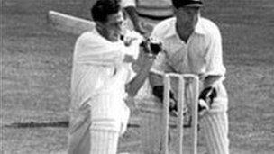 Bailey at the crease in 1953 against Australia