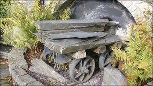 Slate on a wagon in a park in Blaenau Ffestiniog