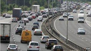 Heavy traffic congestion on the M4 at junction 11 westbound