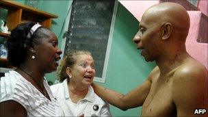 Guillermo Farinas at his home in Santa Clara with Berta Soler and Laura Pollan of the Ladies in White