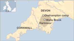 Map of Dartmoor showing Walla Brook