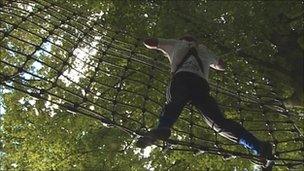 Soldier on a rope net