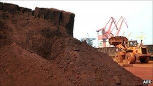 Mountain of soil containing rare earth materials ready to be exported from China to Japan