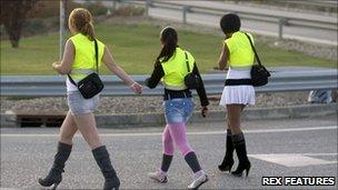 Prostitutes on the LL-11 near Lleida. Image: Rex Features