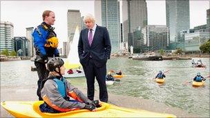 Mayor Boris Johnson with canoeists