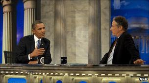 President Barack Obama and Jon Stewart