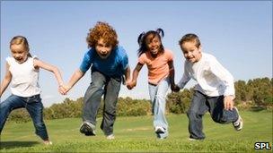 Children running about outside