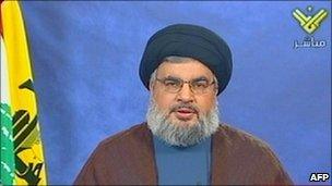 Hassan Nasrallah, screen grab from al-Manar television, 28 October 2010