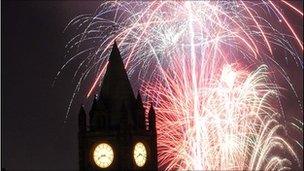 Halloween fireworks over Derry's Guildhall