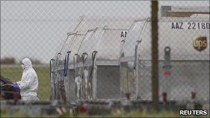 Cargo bomb scene at East Midlands airport