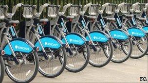 Cycles for hire in docking stations